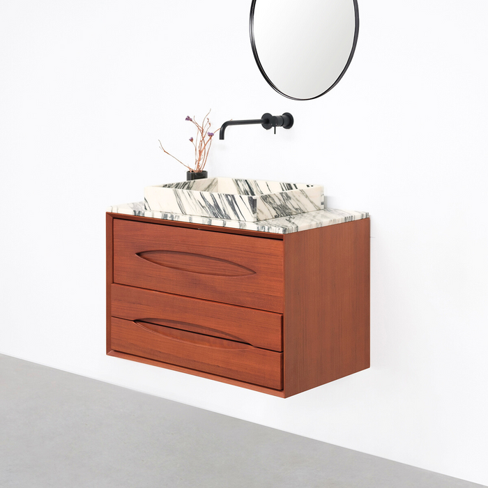 Mueble de baño Bill Teak - Encimera y lavabo de mármol azul/blanco - 80 cm