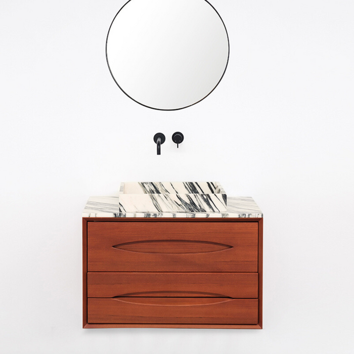 Meuble de salle de bain Bill Teak - Dessus et lavabo en marbre bleu/blanc - 80 cm