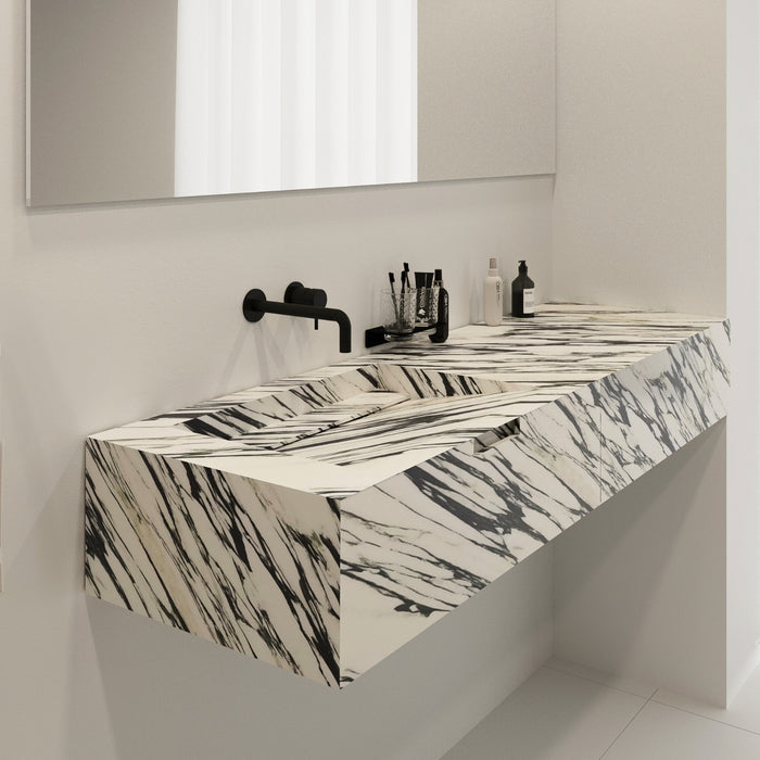 Meuble de salle de bain Loudun avec vasque simple - Marbre Blanc Bleu - 170 cm