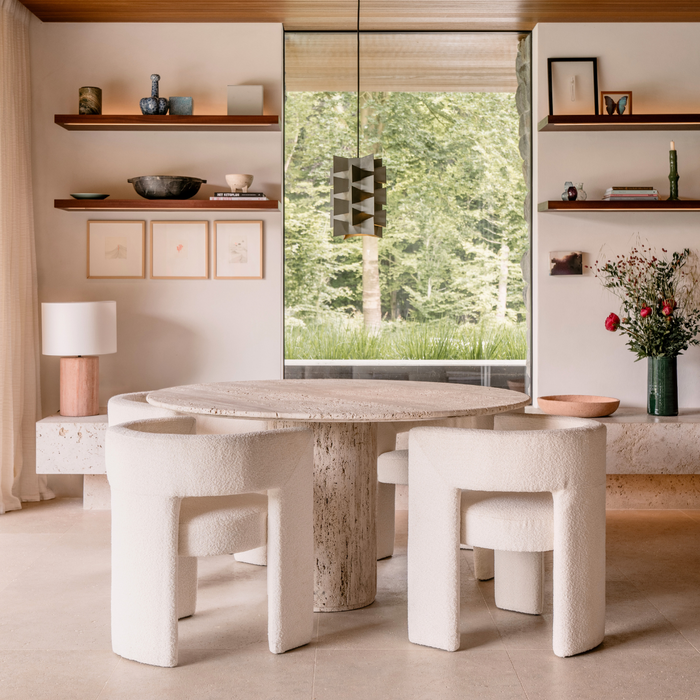 Accent teddy dining room chair - White bouclé