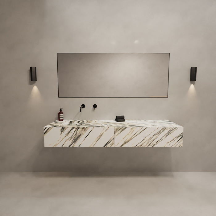 Meuble de salle de bain Loudun avec vasque simple - Marbre Blanc Bleu - 170 cm