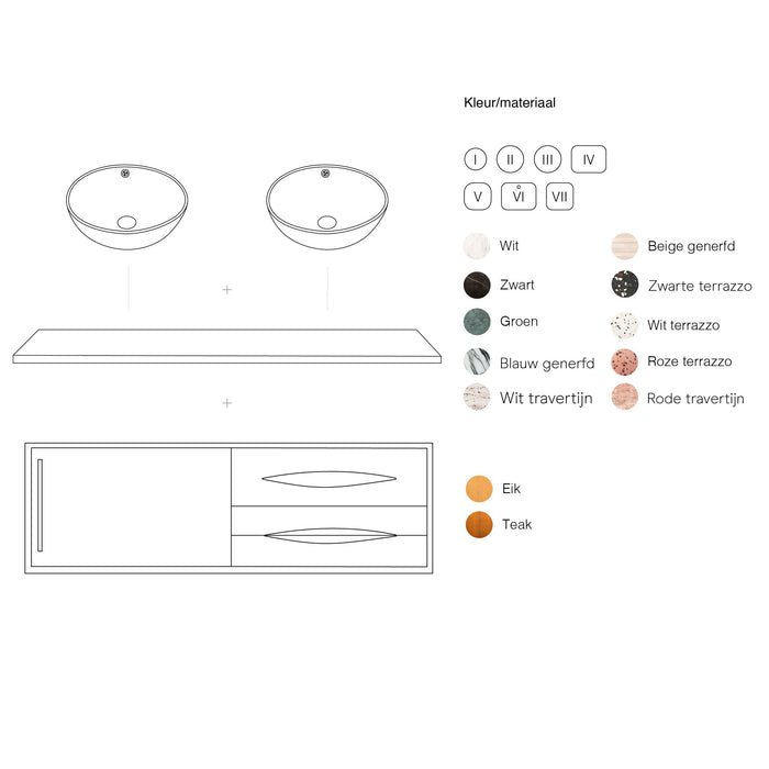 Badezimmerset Bill Teak – Platte und Waschbecken aus schwarzem Terrazzo – Beine aus Holz