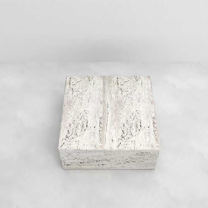 Table basse Dijon - Grès blanc - Travertin 54x54x18,5