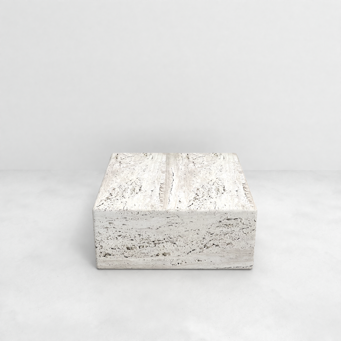 Table basse Dijon - Grès blanc - Travertin 54x54x18,5