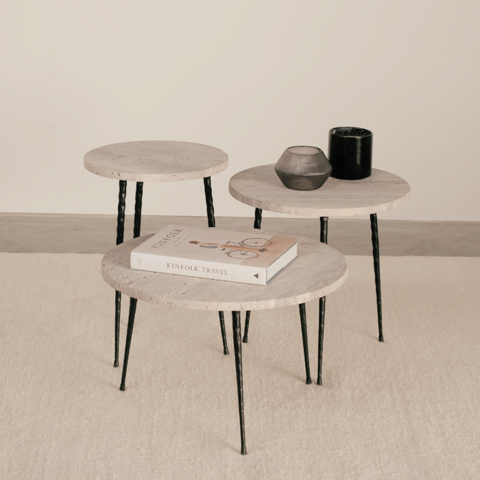 Elegant coffee table - White travertine - matt black legs H32