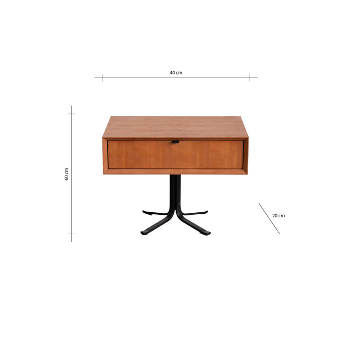 Sängbord i teak - Marc - Svart ben (60×40cm)