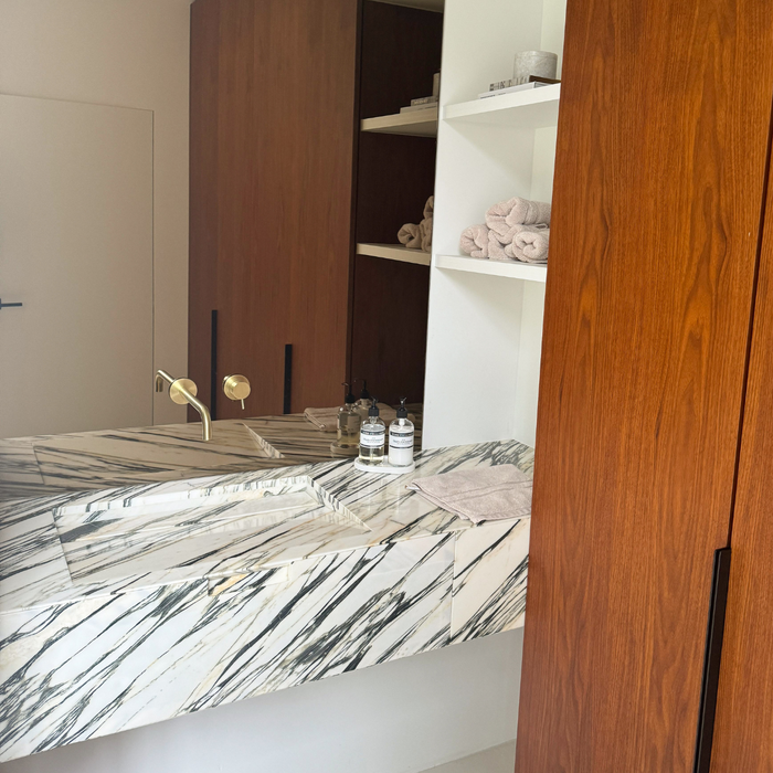 Bathroom cabinet Loudun with single sink - Blue White Marble - 170 cm