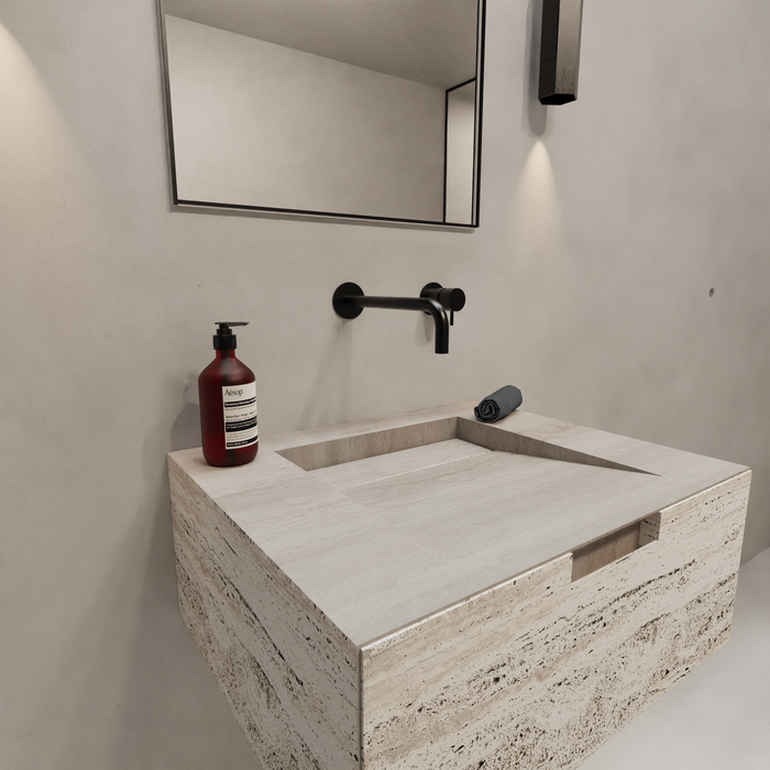 Mueble de baño Loudun - Lavabo simple - Travertino blanco - 80 cm