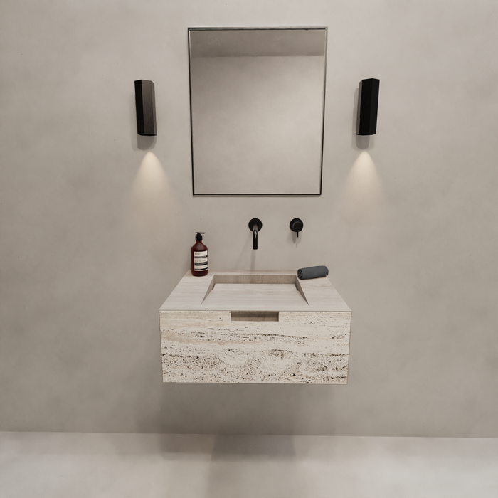 Bathroom cabinet Loudun - Single sink - White Travertine - 80 cm