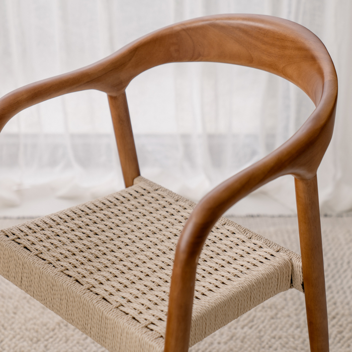 Chaise de salle à manger - Muret - Assise en corde tressée - Noyer