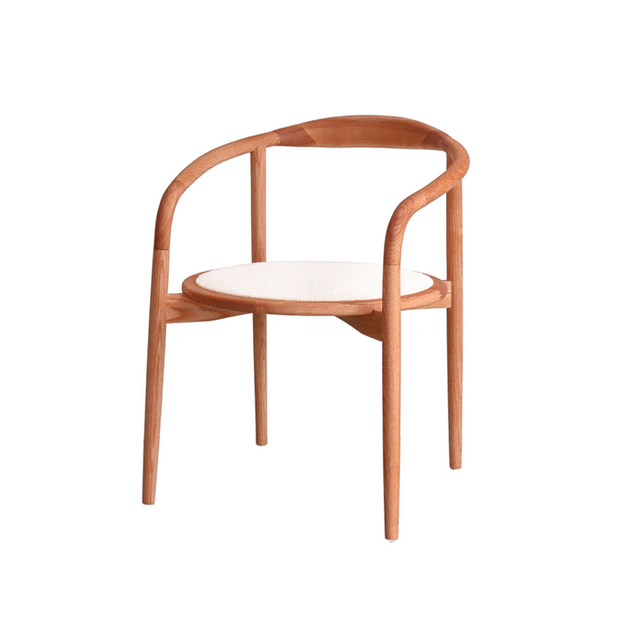 Dining room chair Ely - Light Walnut - Round seat with wood - White/beige (VDF115)