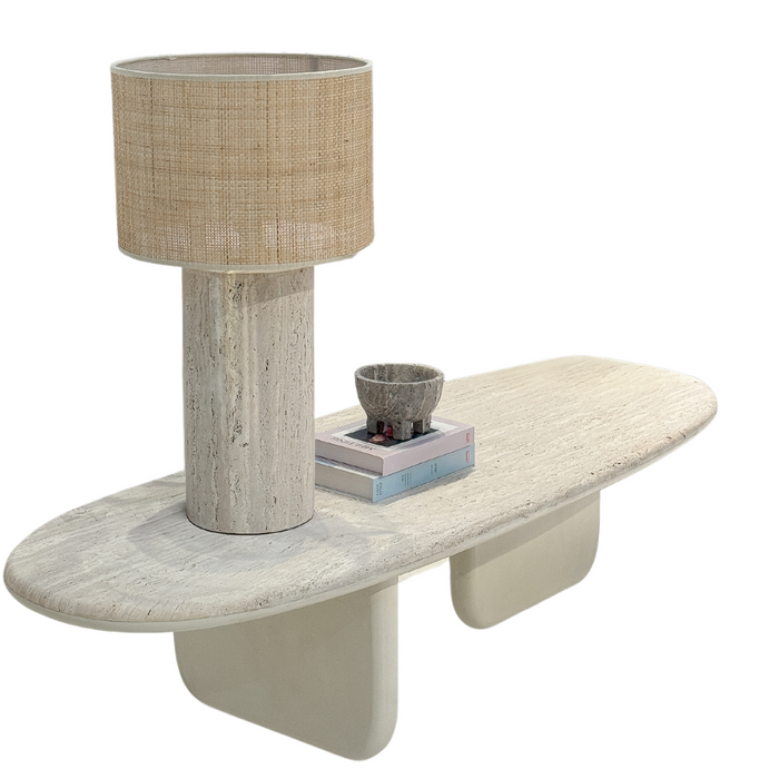 Travertine coffee table Ido - Latte Microskin base - White sandstone top unfilled