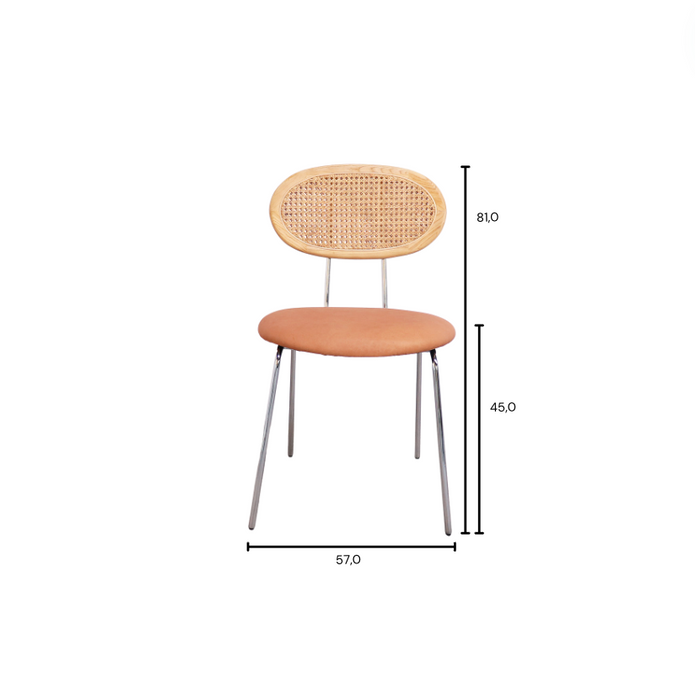 Retro matbordsstol med flätat ryggstöd - Cognac Läder - Dublin