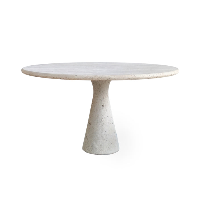 Mesa de comedor redonda Lormes - 130 cm - Travertino blanco - Borde redondo