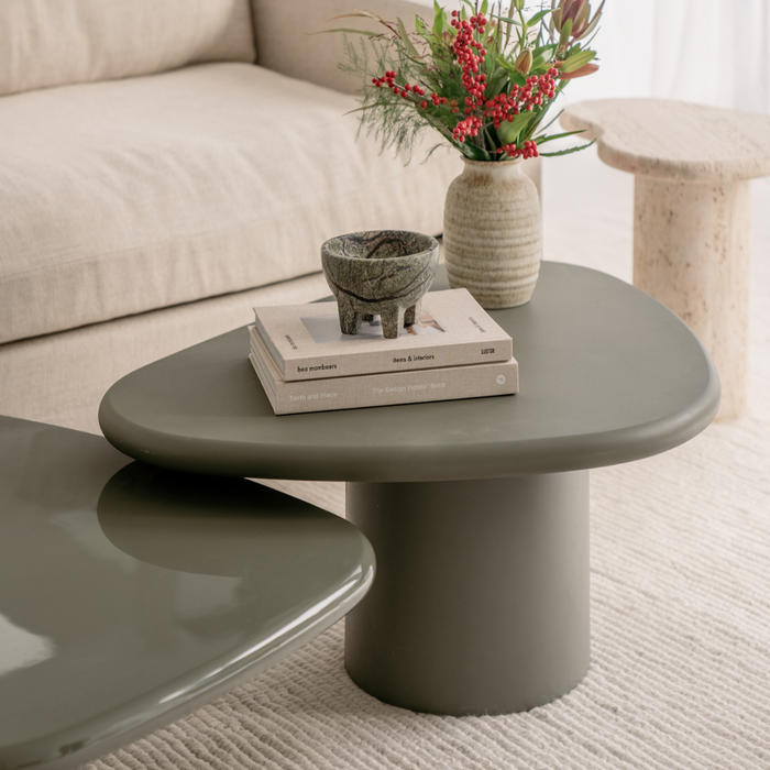 Table basse Tille - 90 cm - StoneSkin Mat - Kaki Clair