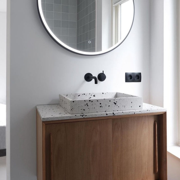 Meuble de salle de bain - Terrazzo blanc - Vasque George - Chêne (80 cm) - Nestor