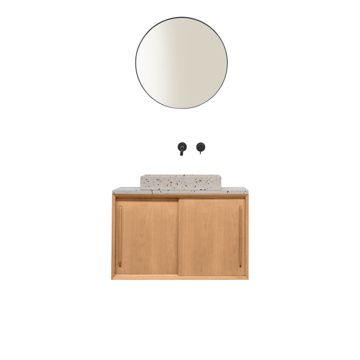 Meuble de salle de bain - Terrazzo blanc - Vasque George - Chêne (80 cm) - Nestor