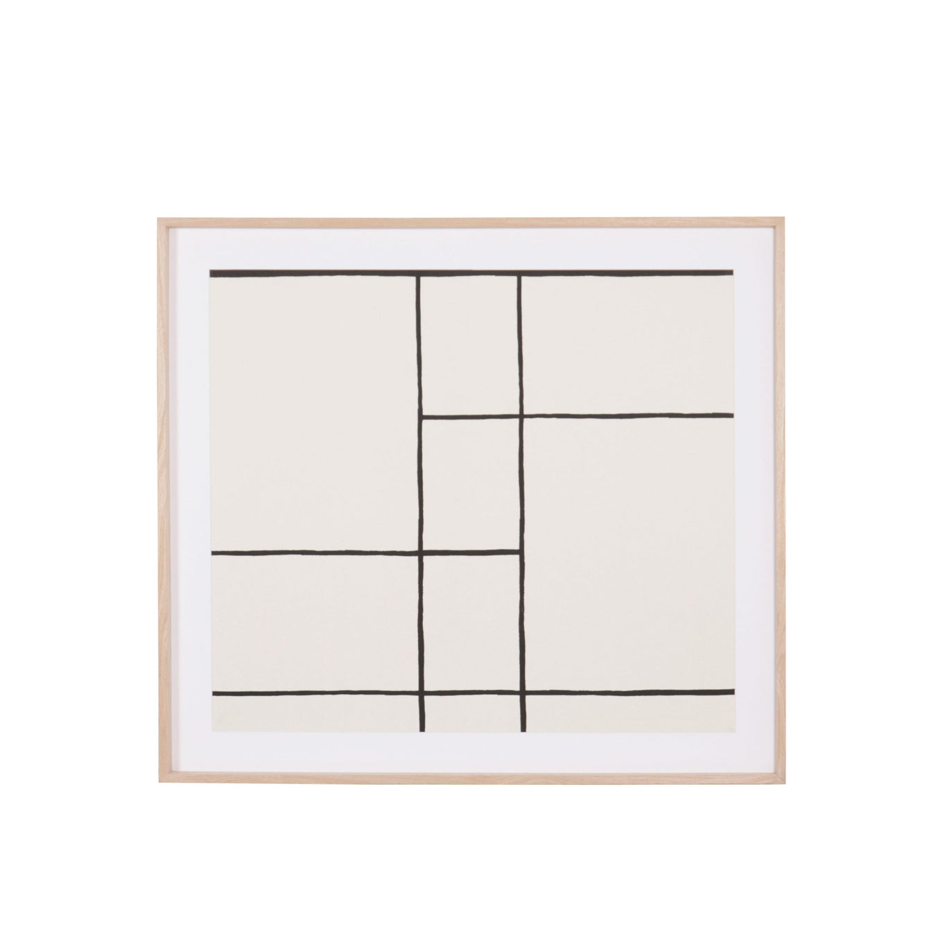 Kunstwerk Zwart Raster 90x100cm Eiken Frame