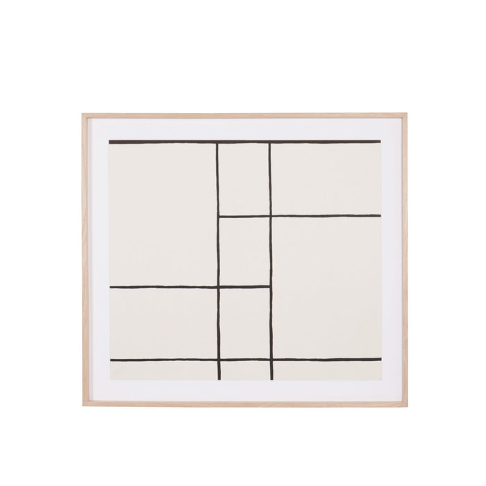 Kunstwerk Zwart Raster 90x100cm Eiken Frame