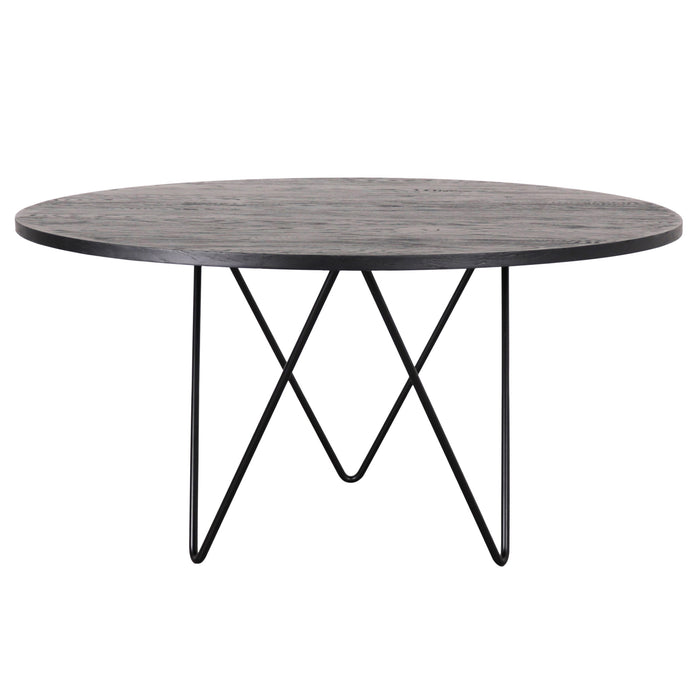 Rundt spisebord med træplade - Sort - Ø150cm