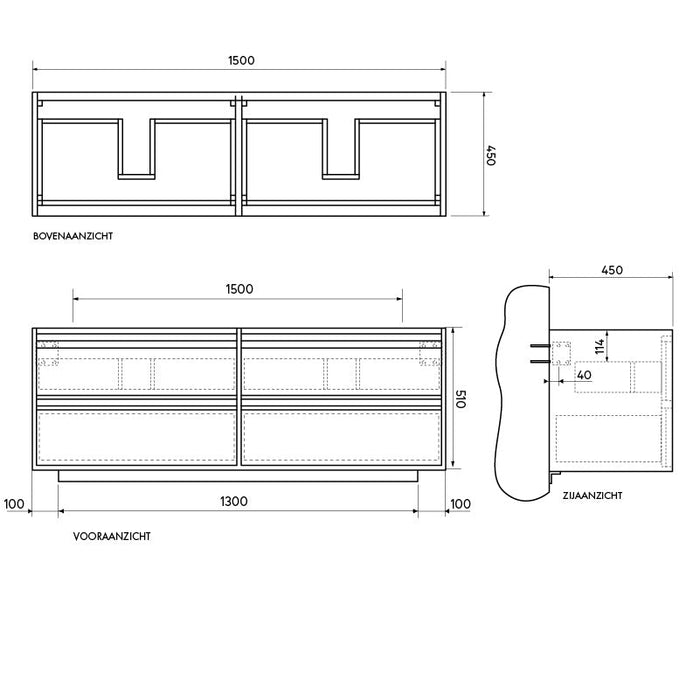 Mueble de baño escandinavo de roble Fien - Lavabos Alexis I - Placa superior de terrazo blanco - 150 cm
